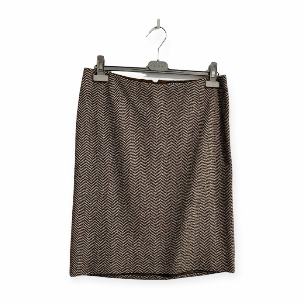 Dolce & Gabbana Early 2000s Brown Herringbone Wool Skirt IT 44